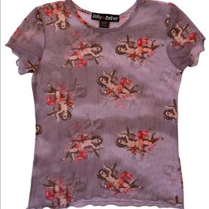 Mesh grey shirt with baby angle design